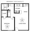 1 Bed 1 Bath 440 square feet floor plan